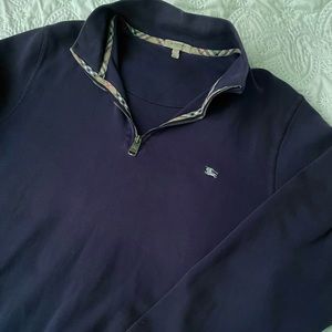 Vintage Burberry Navy Blue Quarter Zip Long Sleeve Top
